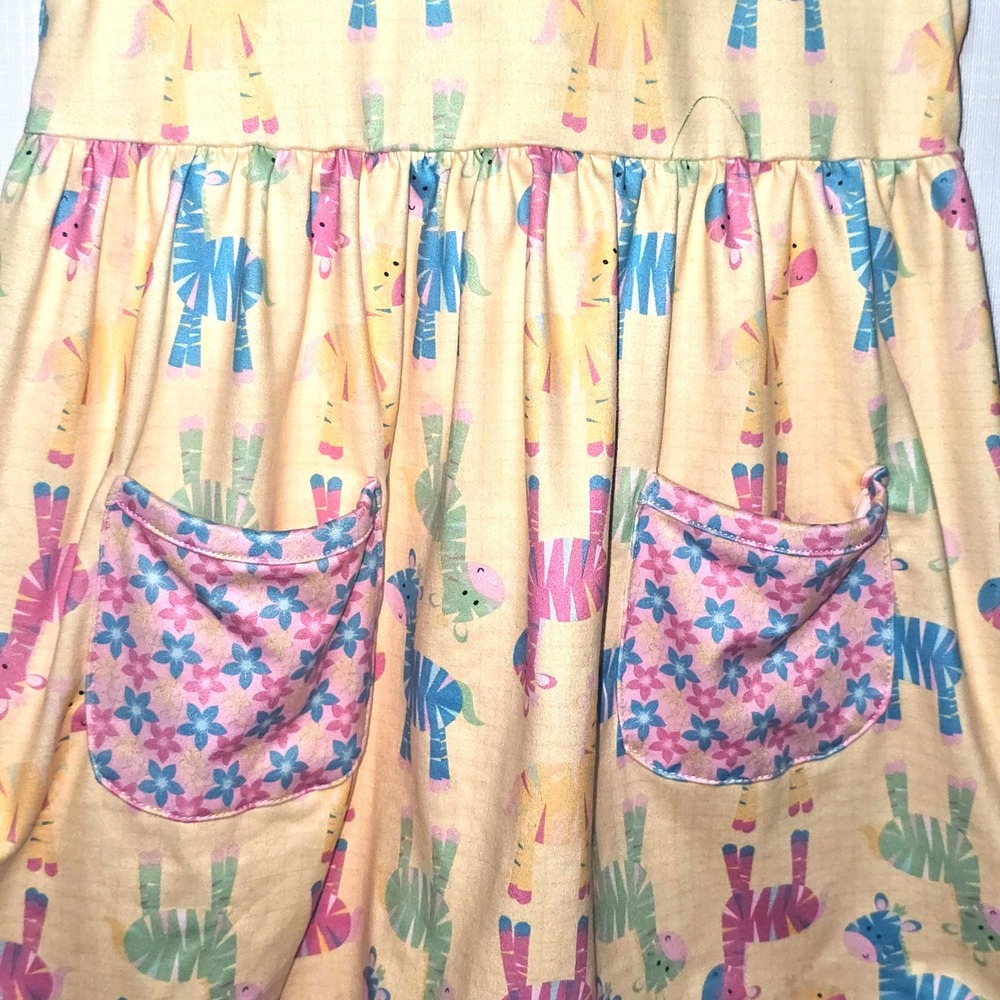 Pete + Lucy Girls Yellow Zebra Print Ruffle Pocket Dress Size 6X - Picture 6 of 8